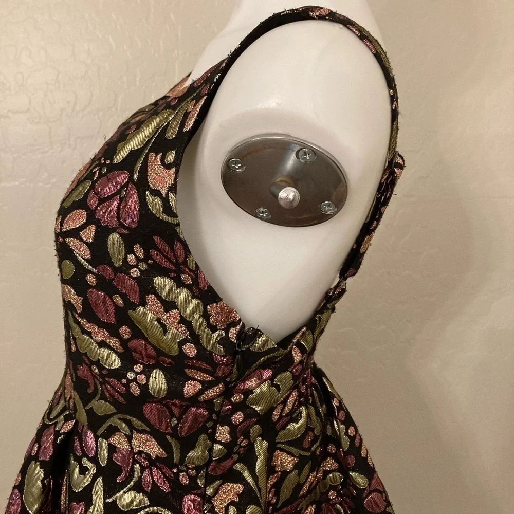 Free People Metallic Fit and Flare Jacquard Floral Dress Medium